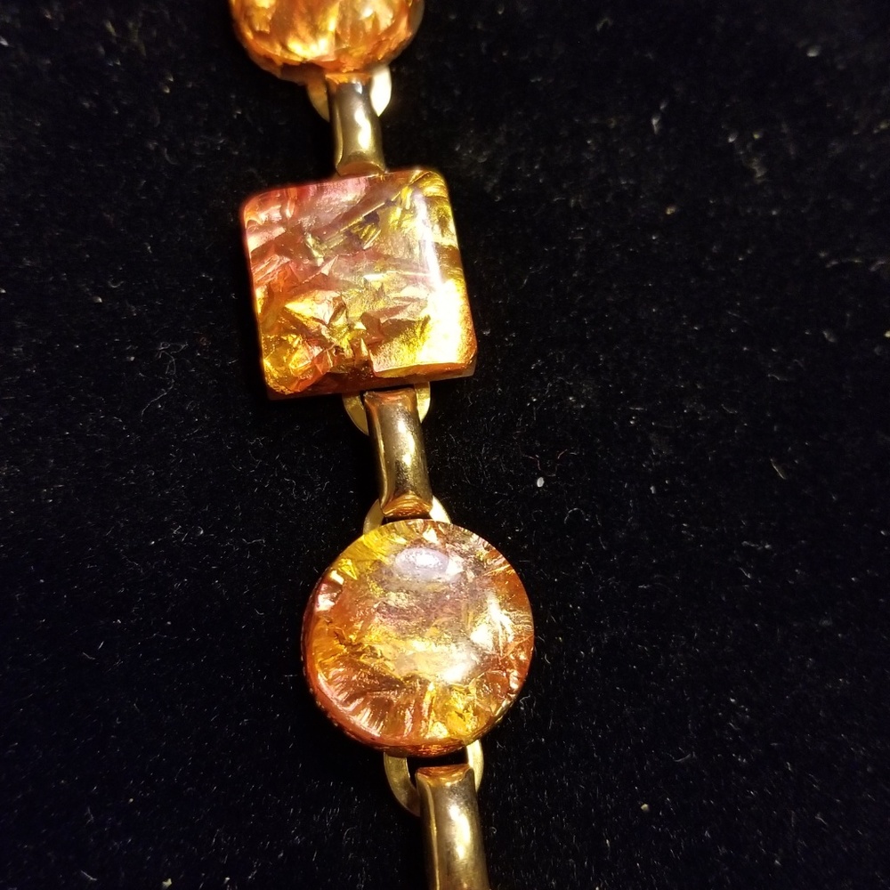 🧡Vintage Orange/Gold Confetti Link Bracelt